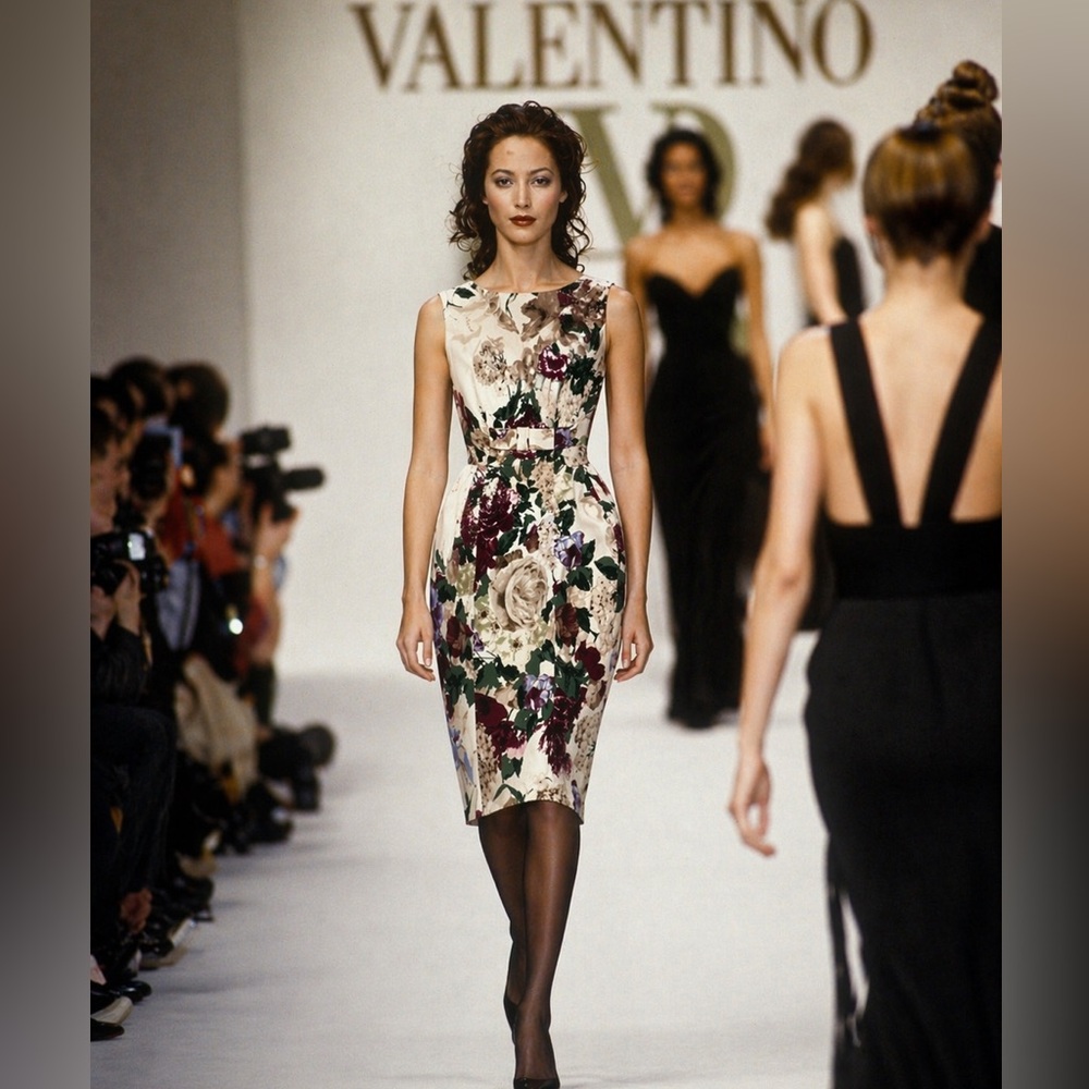 Valentino 90s Y2k Floral Bow Shift Midi Dress US 8